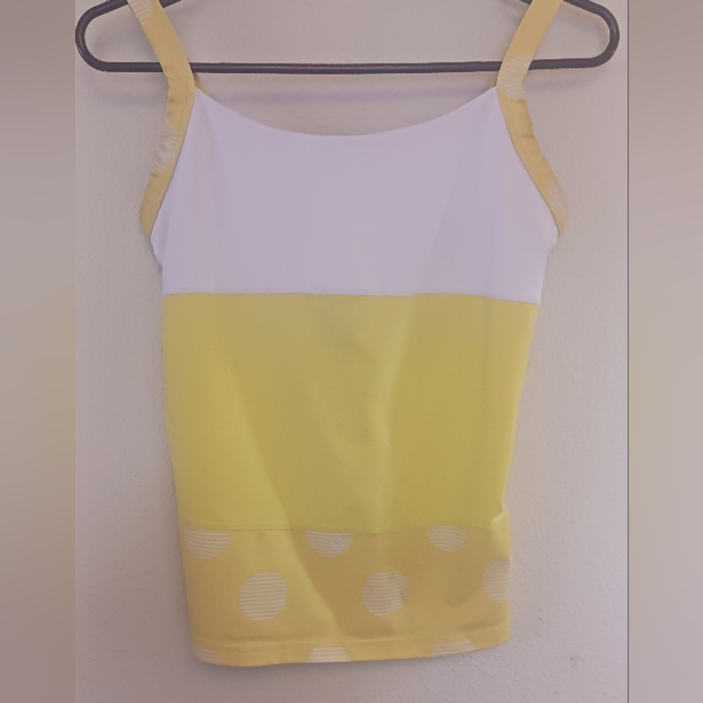 Lululemon Womens 6 Yellow White Dots Athletic Tank Top Shelf Bra Sports Bra